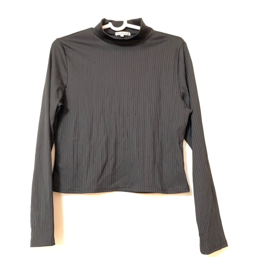 Black Cropped Ribbed Mock Neck Top